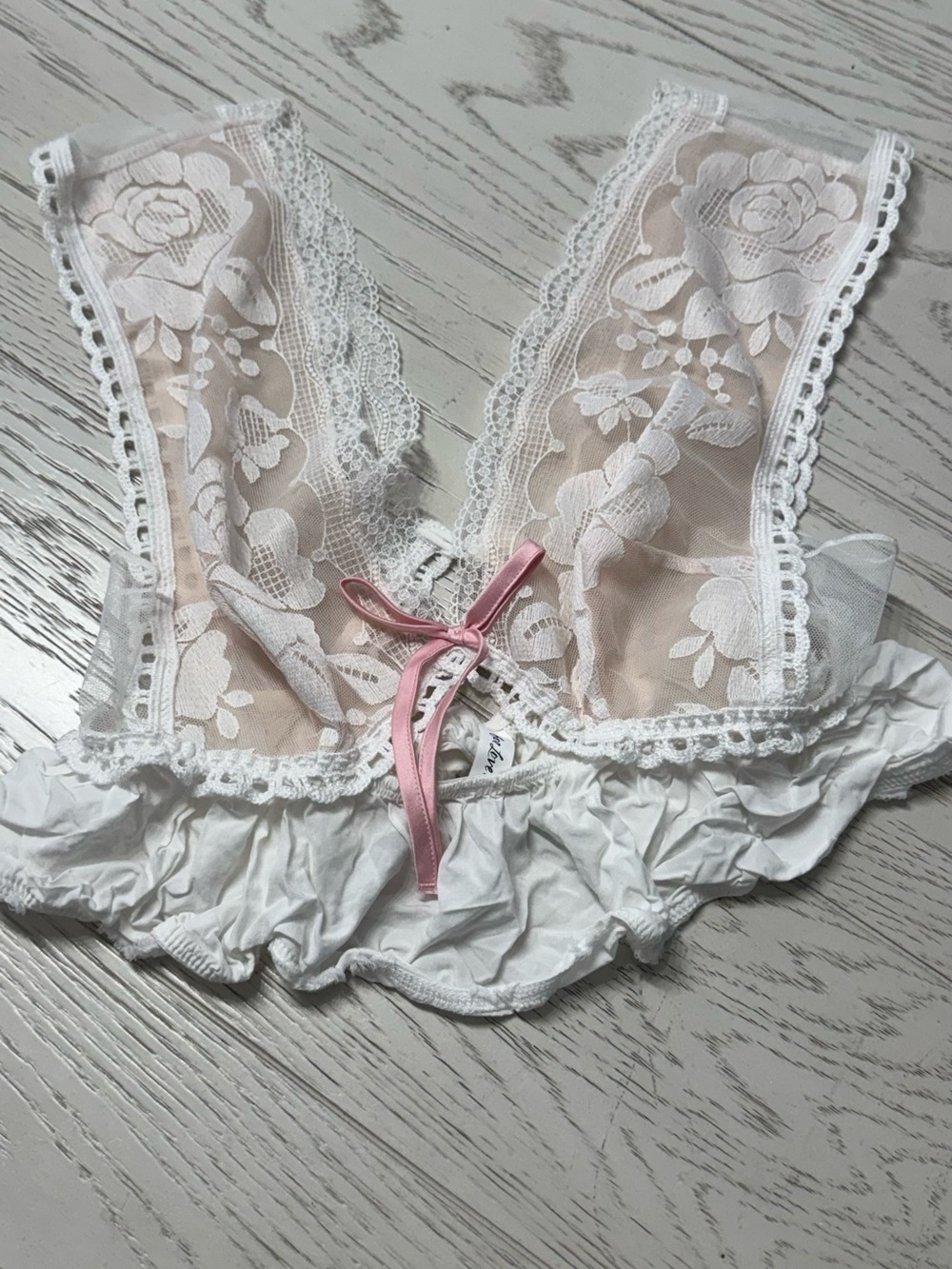 For Love And Lemons Sheer Lace Bralette Camisole in White and Pink - Picture 2 of 9